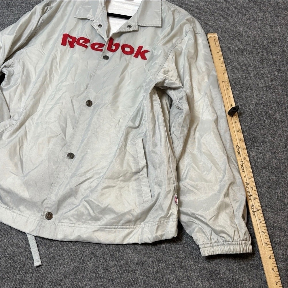 Reebok Mens Light Gray Nylon Track Jacket Spell Out Logo Red‎ Size L - Picture 12 of 13